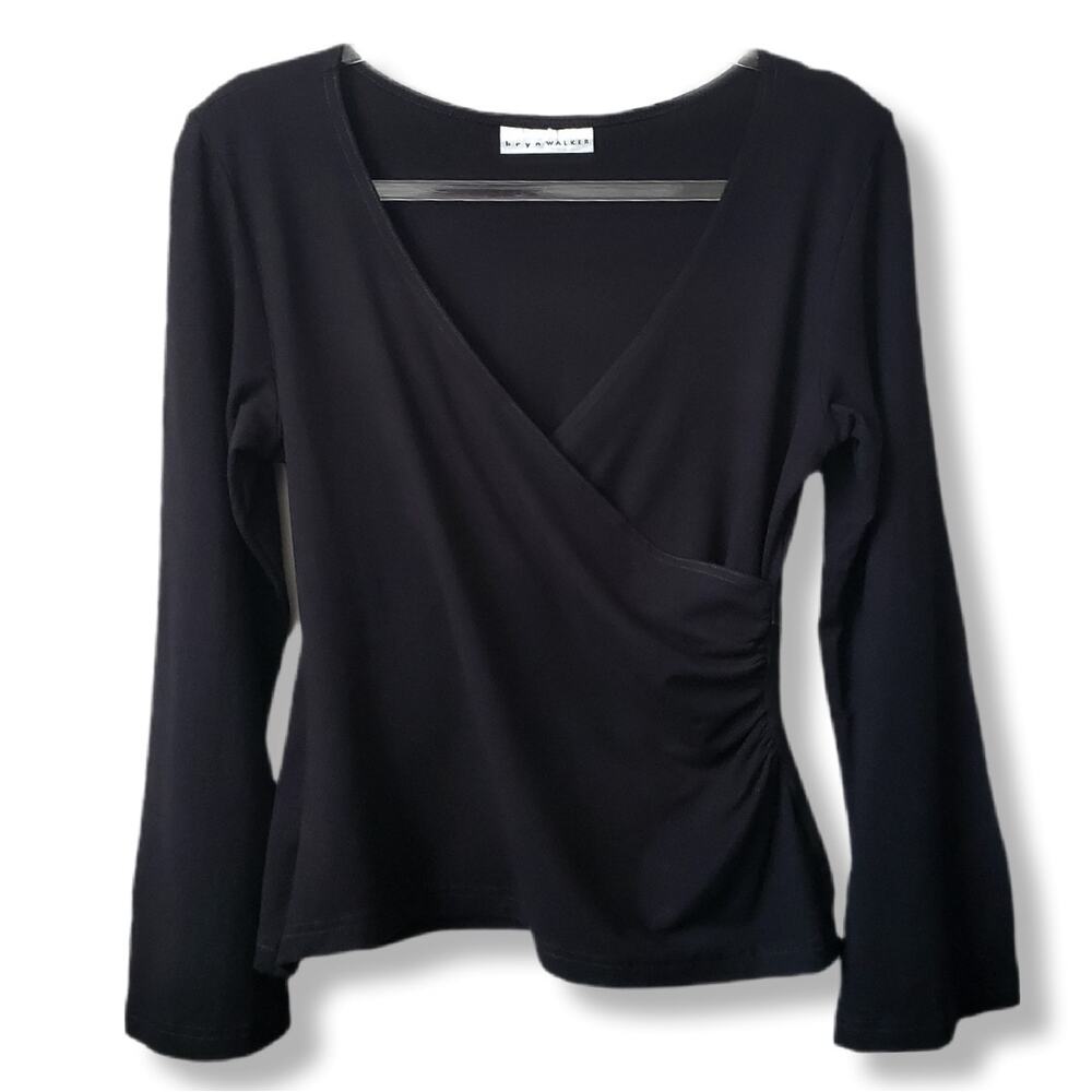 Women Bryn Walker Black Faux Wrap Stretch Top M Casual Minimalist Classic USA